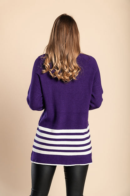Maglia lunga a righe con motivo a righe, viola