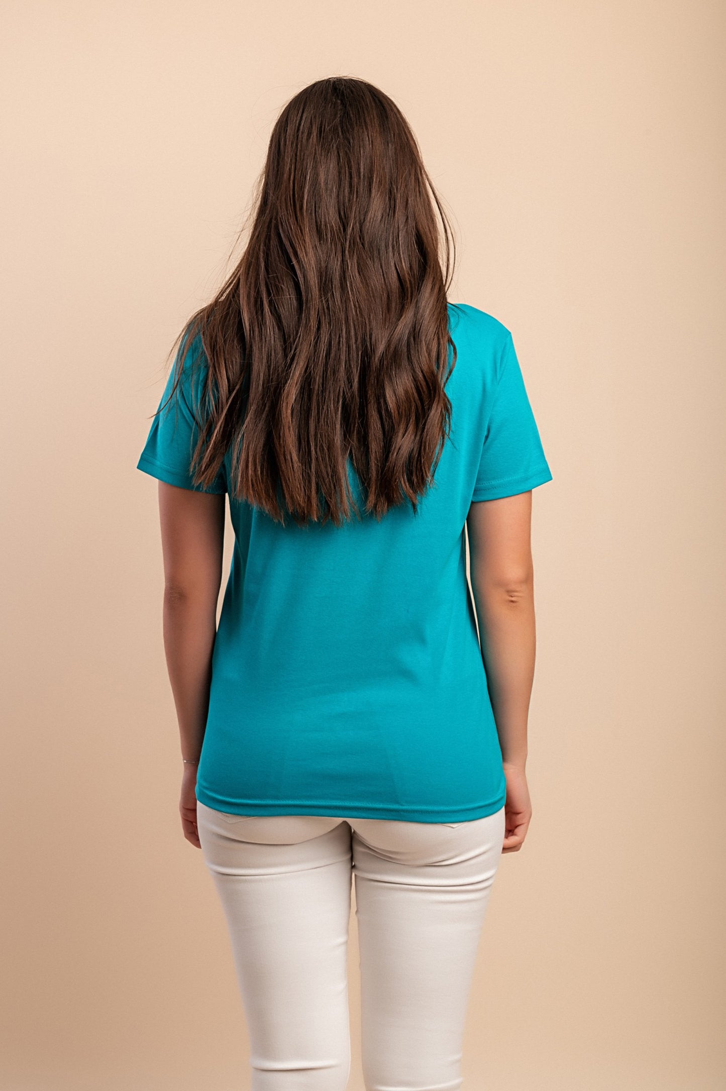 T-shirt in cotone con scollo rotondo, turchese