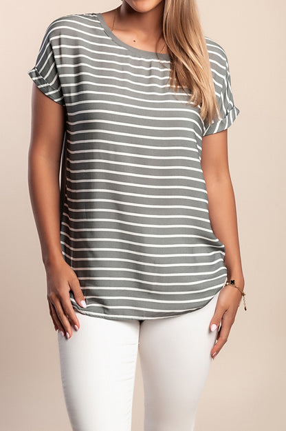 T-shirt con stampa a righe, grigia