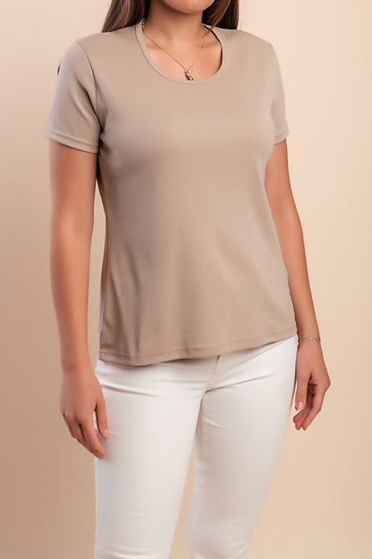 T-shirt in cotone con scollo rotondo, fucsia