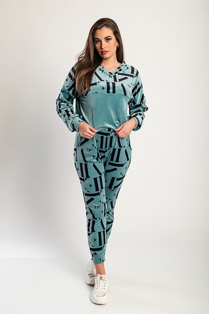 Tuta in finto velluto con stampa di lettere Laureta, Menta