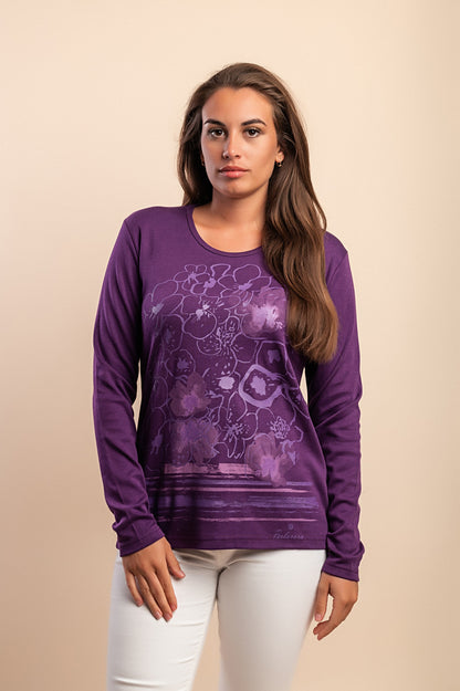 Top a maniche lunghe in cotone, viola