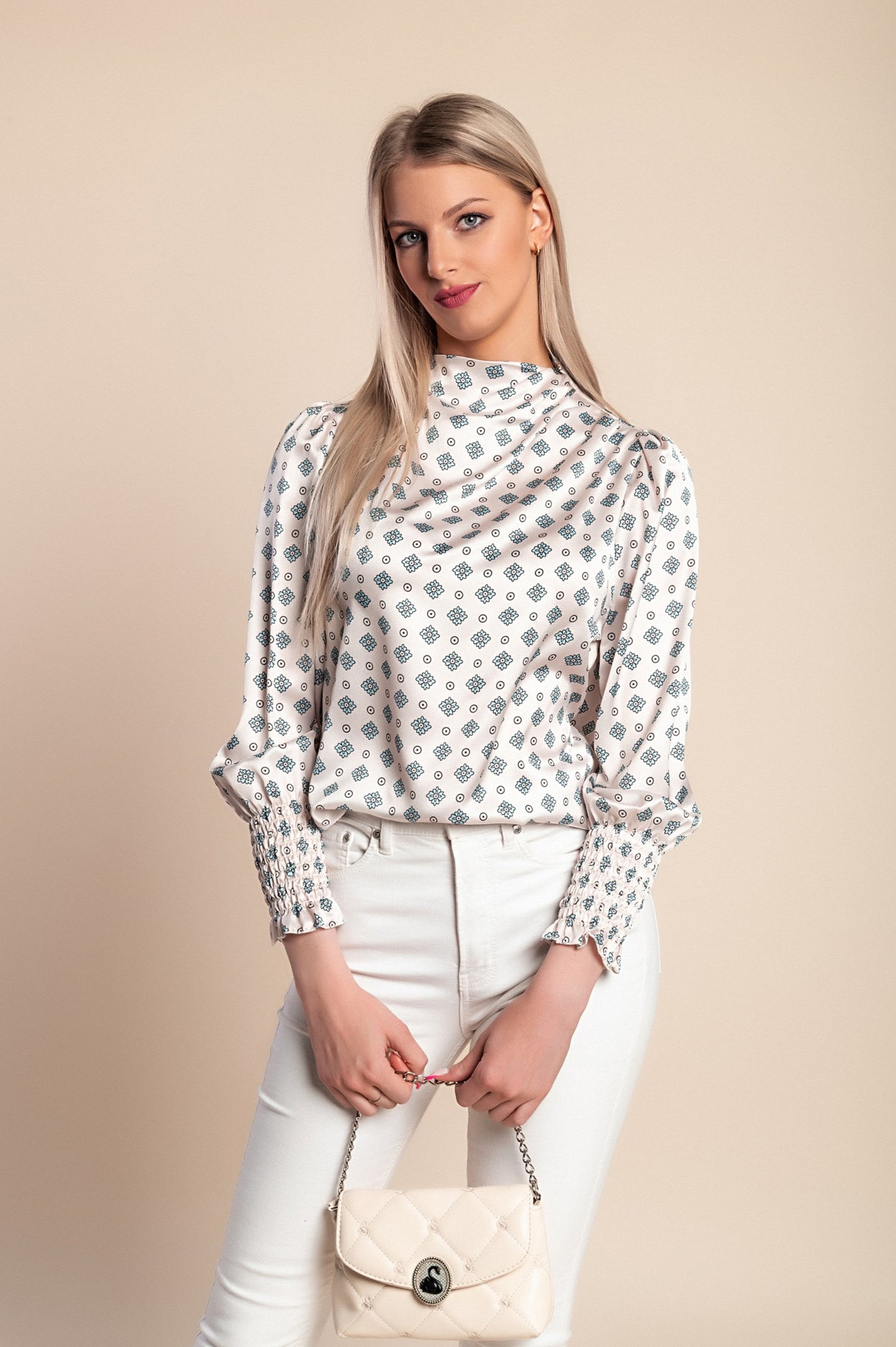 Camicetta stampata, colore beige