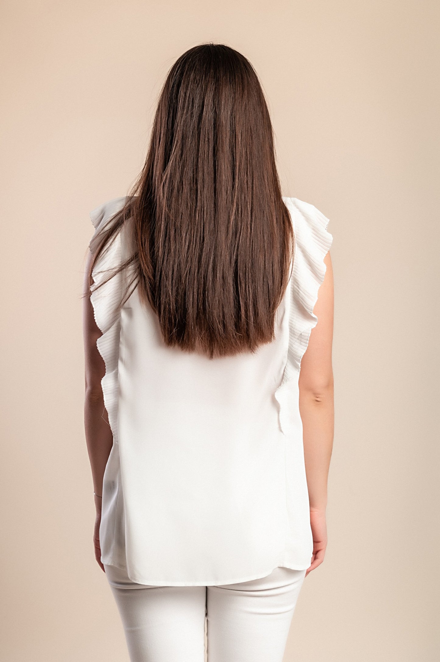 Camicetta con volant, bianca