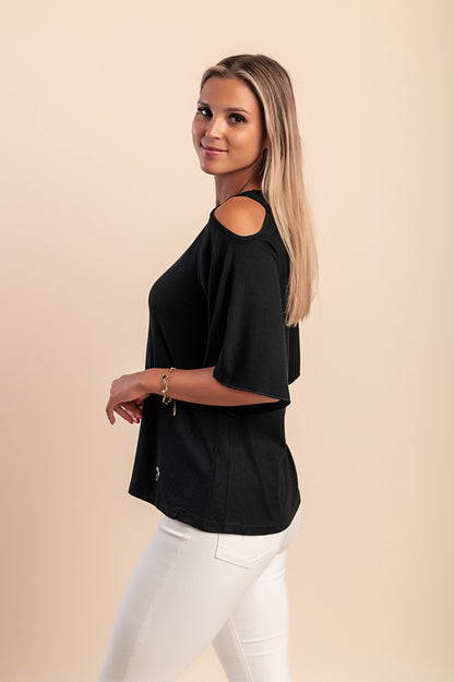 Maglietta con ritagli sulle spalle, nera