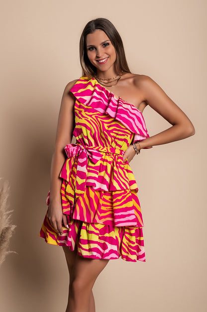 Elegante mini abito con balze Bovina, fucsia