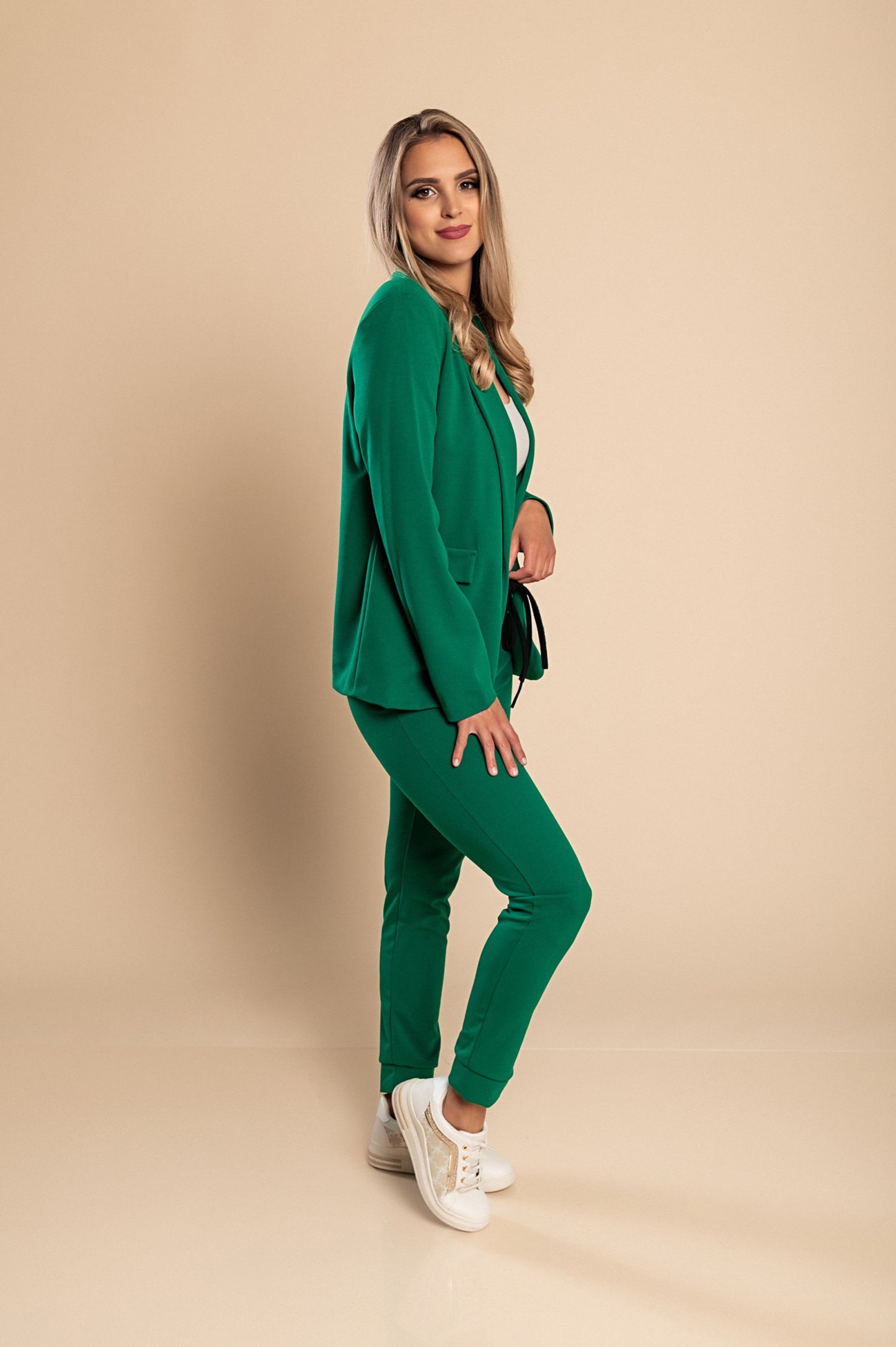 Completo di pantaloni e blazer elegante senza lettere Estrena, nero-nero