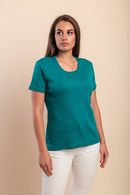 T-shirt in cotone con scollo rotondo, fucsia