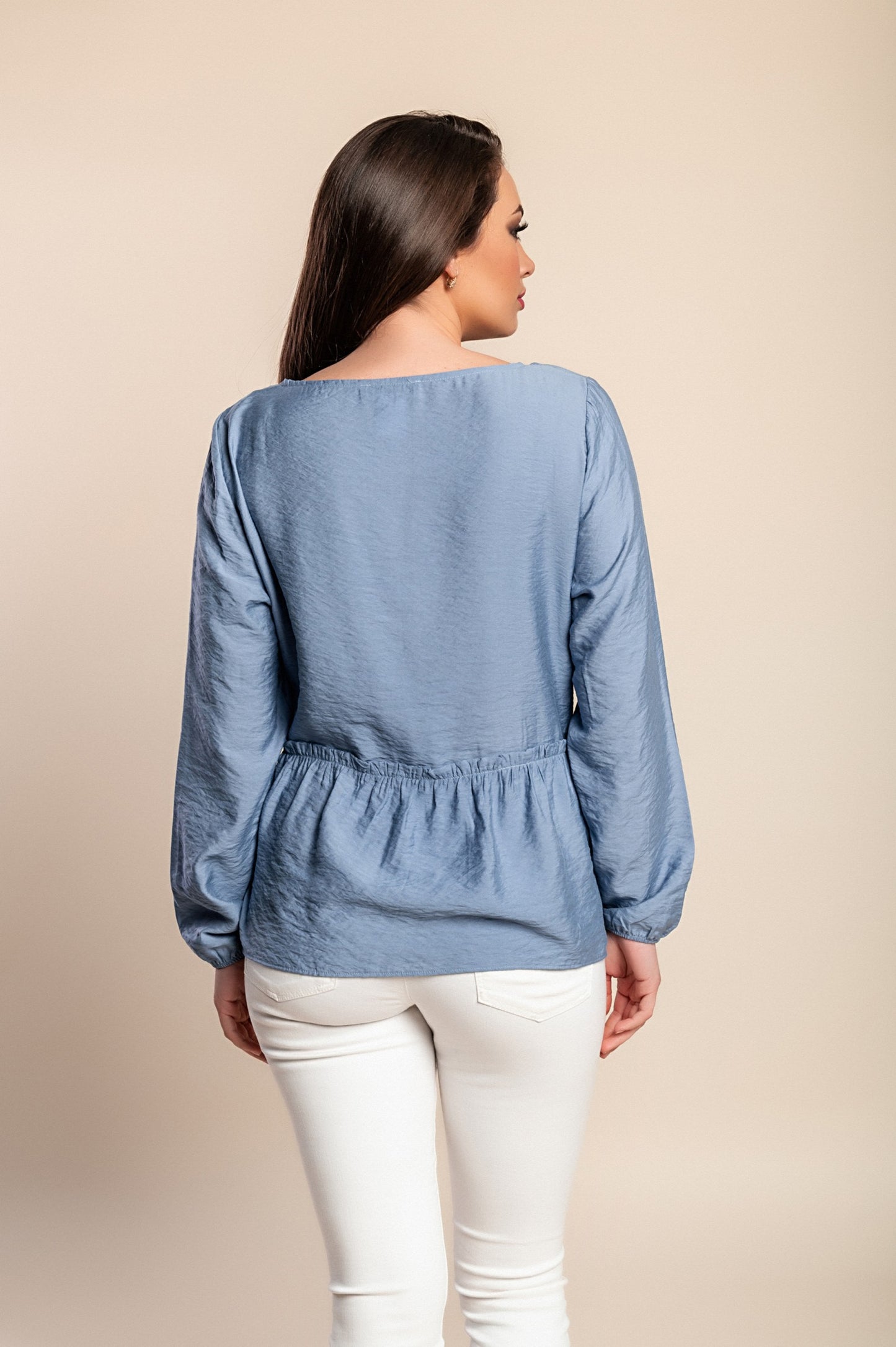 Camicetta a maniche lunghe taglie forti, azzurra