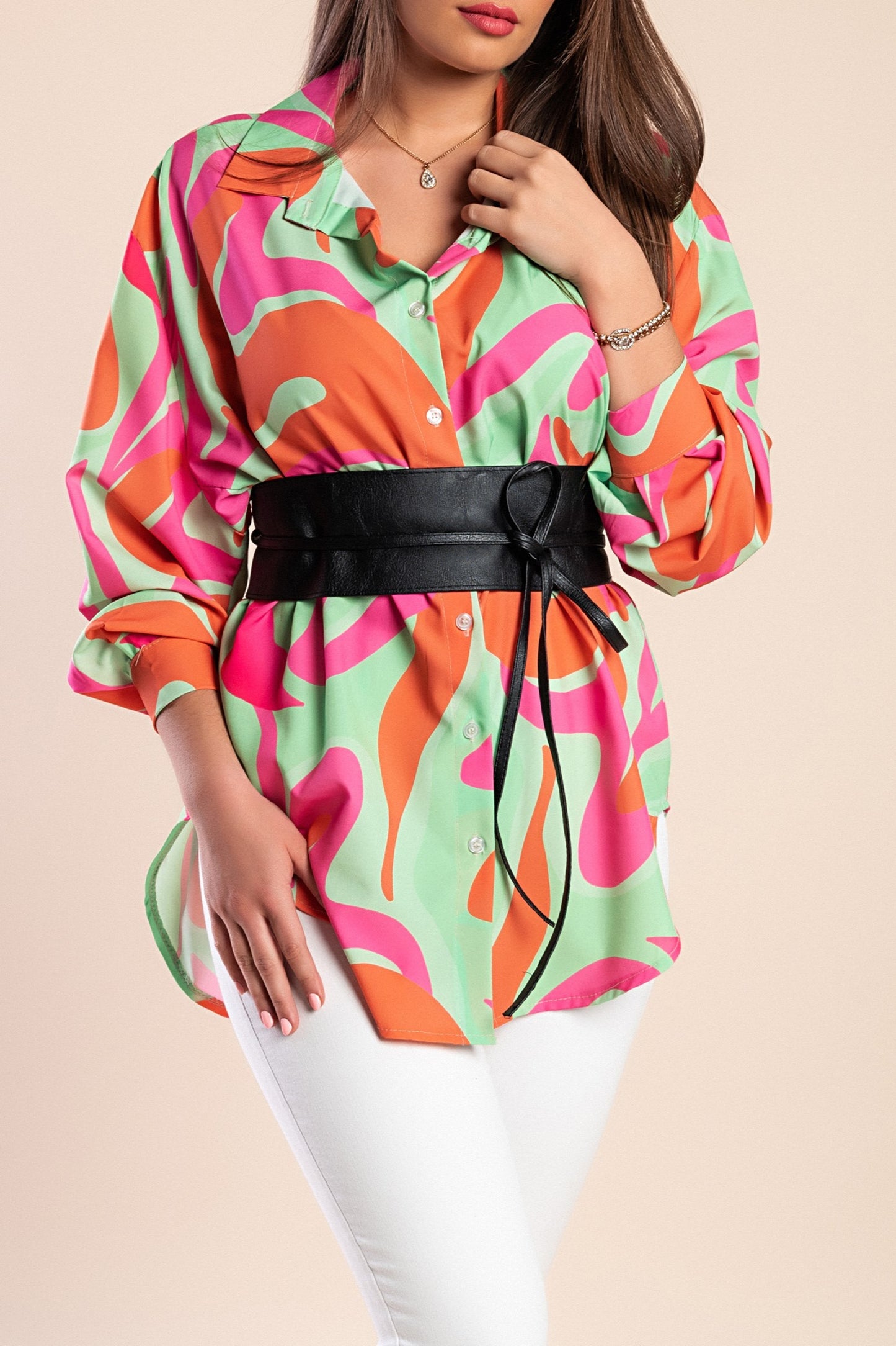 Camicia lunga con stampa, multicolore