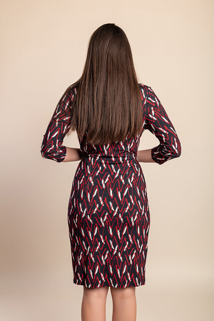 Abito midi con stampa, rosso