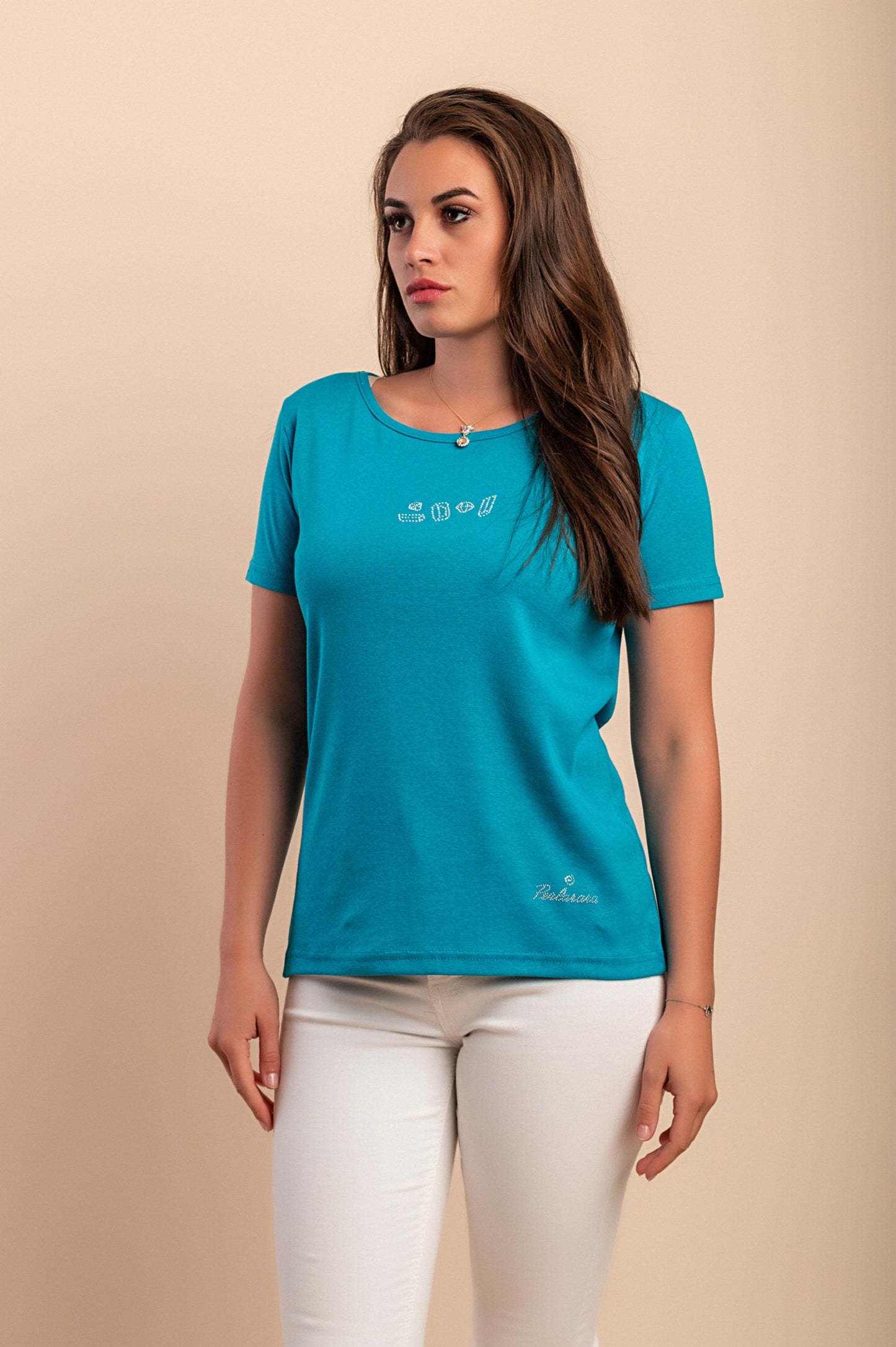T-shirt in cotone con scollo rotondo, rossa