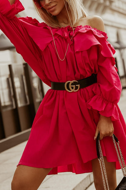 Mini abito in cotone con balze Azzara, fucsia