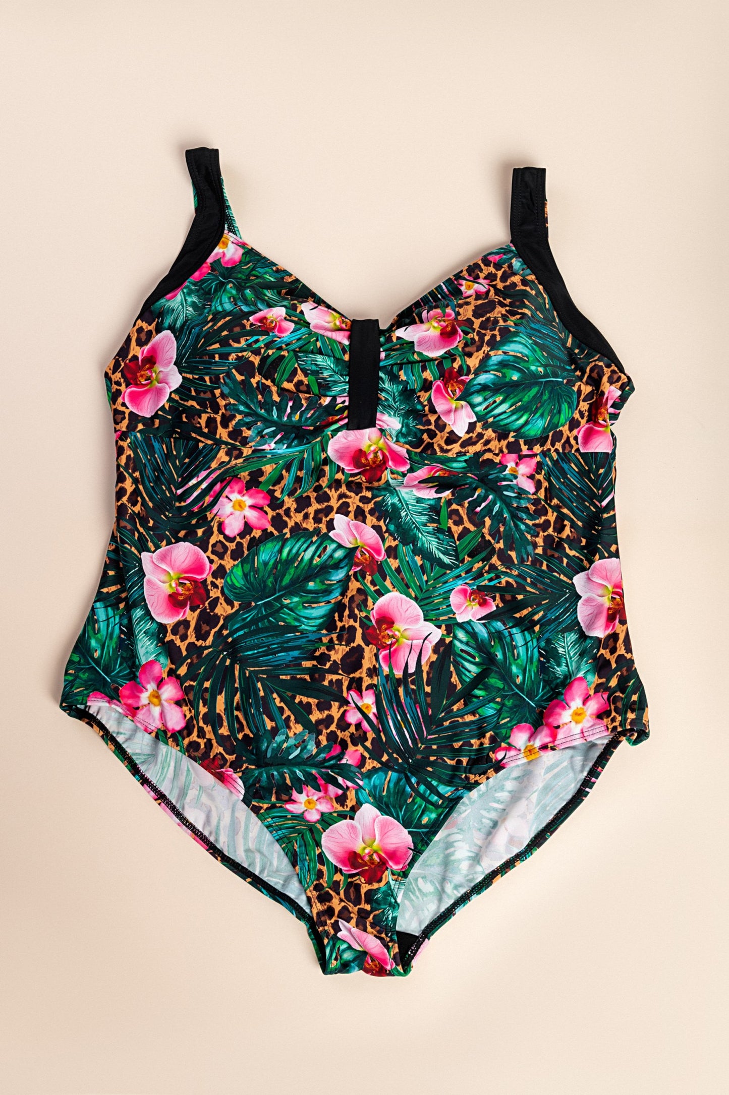 Costume intero taglie forti con stampa, nero