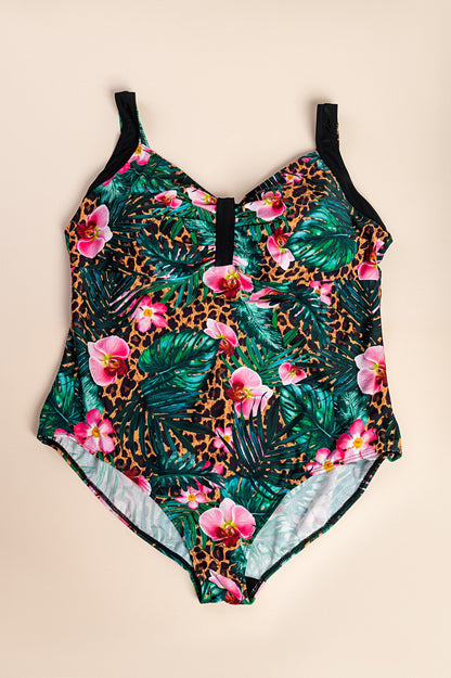 Costume intero taglie forti con stampa, nero