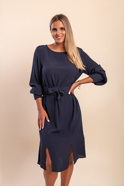 Abito taglie forti con cintura, blu scuro