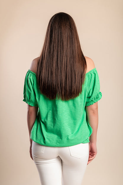 T-shirt in cotone con volant, verde