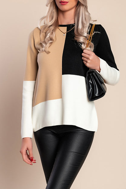 Maglione lavorato a maglia in combinazione tricolore, nero