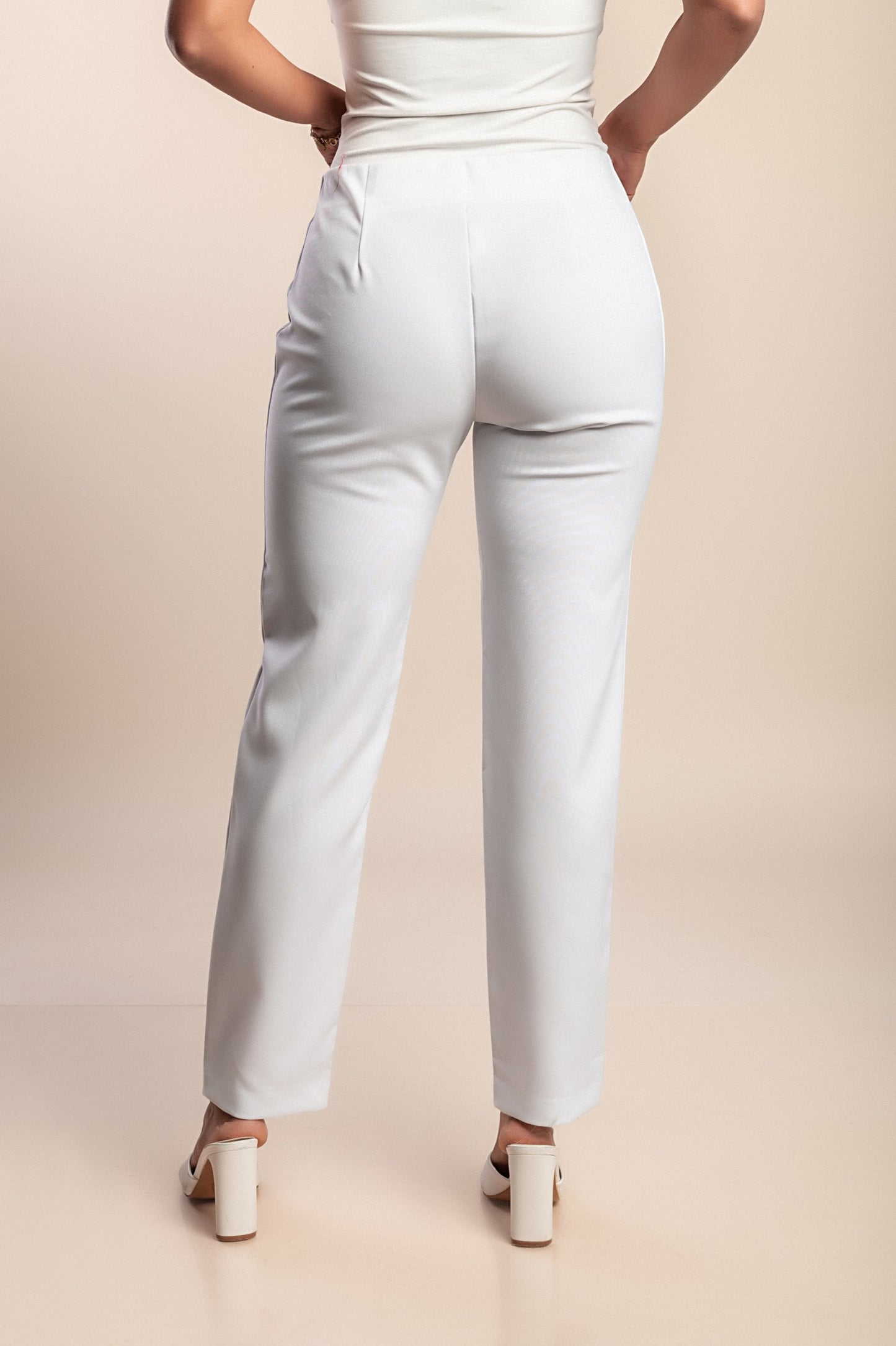 Pantaloni taglie forti con cerniera, bianchi