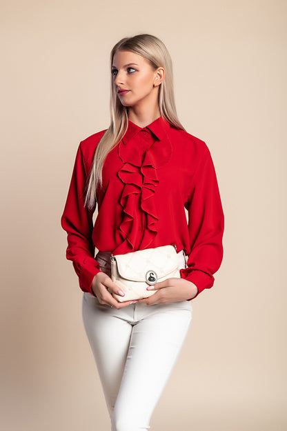 Camicia elegante con volant, bianca