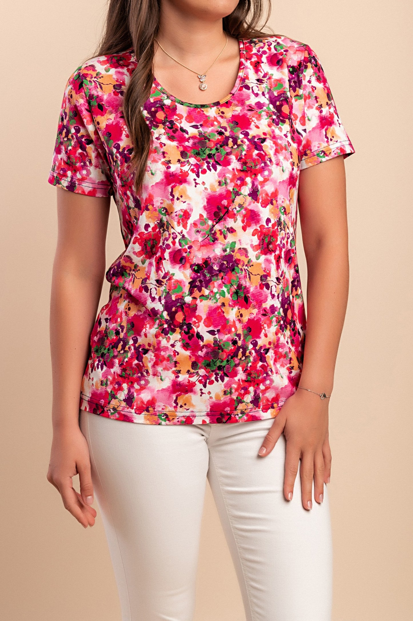 T-shirt con stampa floreale, rosa