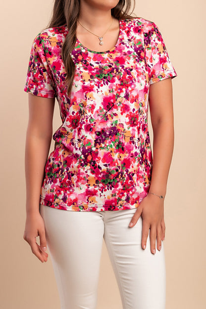 T-shirt con stampa floreale, rosa