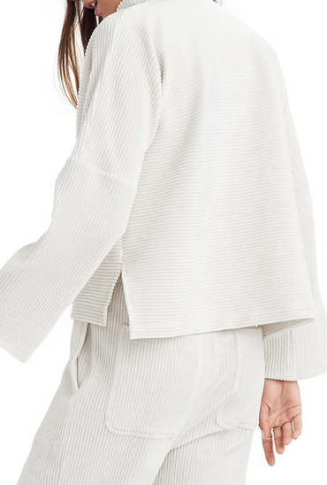 Top a costine con vestibilità ampia, bianco