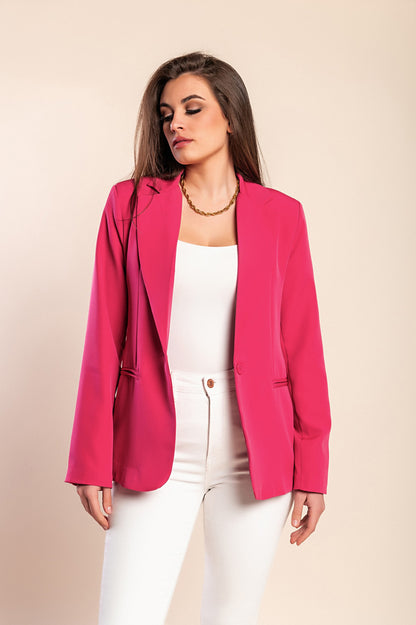 Blazer lungo con collo classico, fucsia