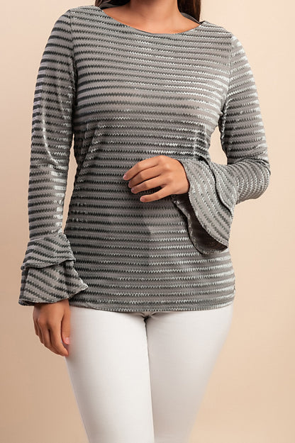 Top elegante con volant, grigio