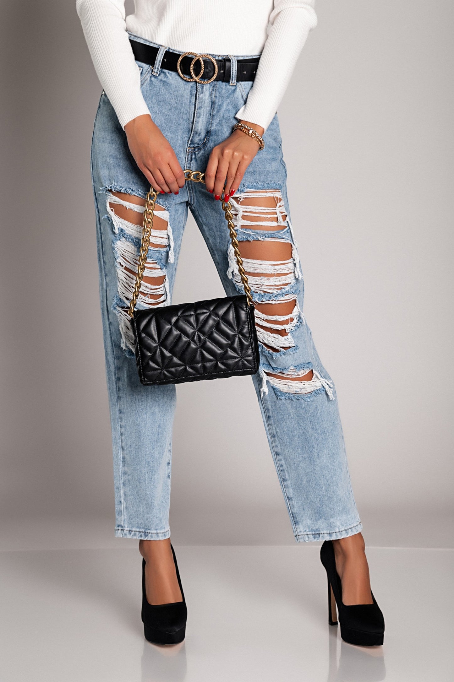 Jeans dritti strappati  Volenta, azzurro