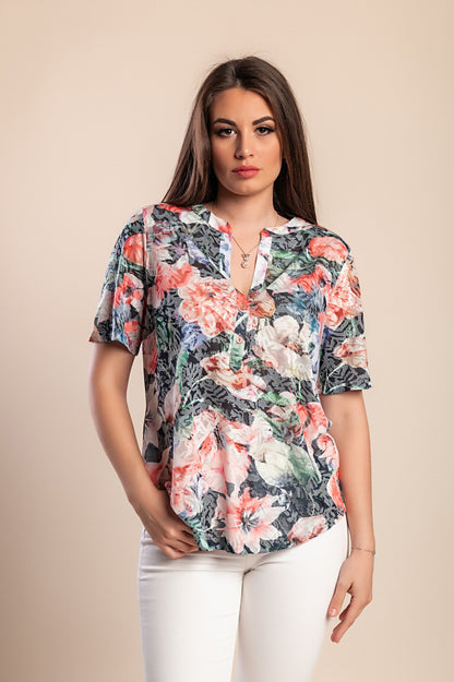 Camicetta con stampa floreale, multicolore