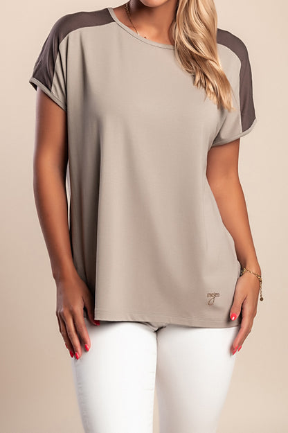 Maglietta con scollo rotondo, beige