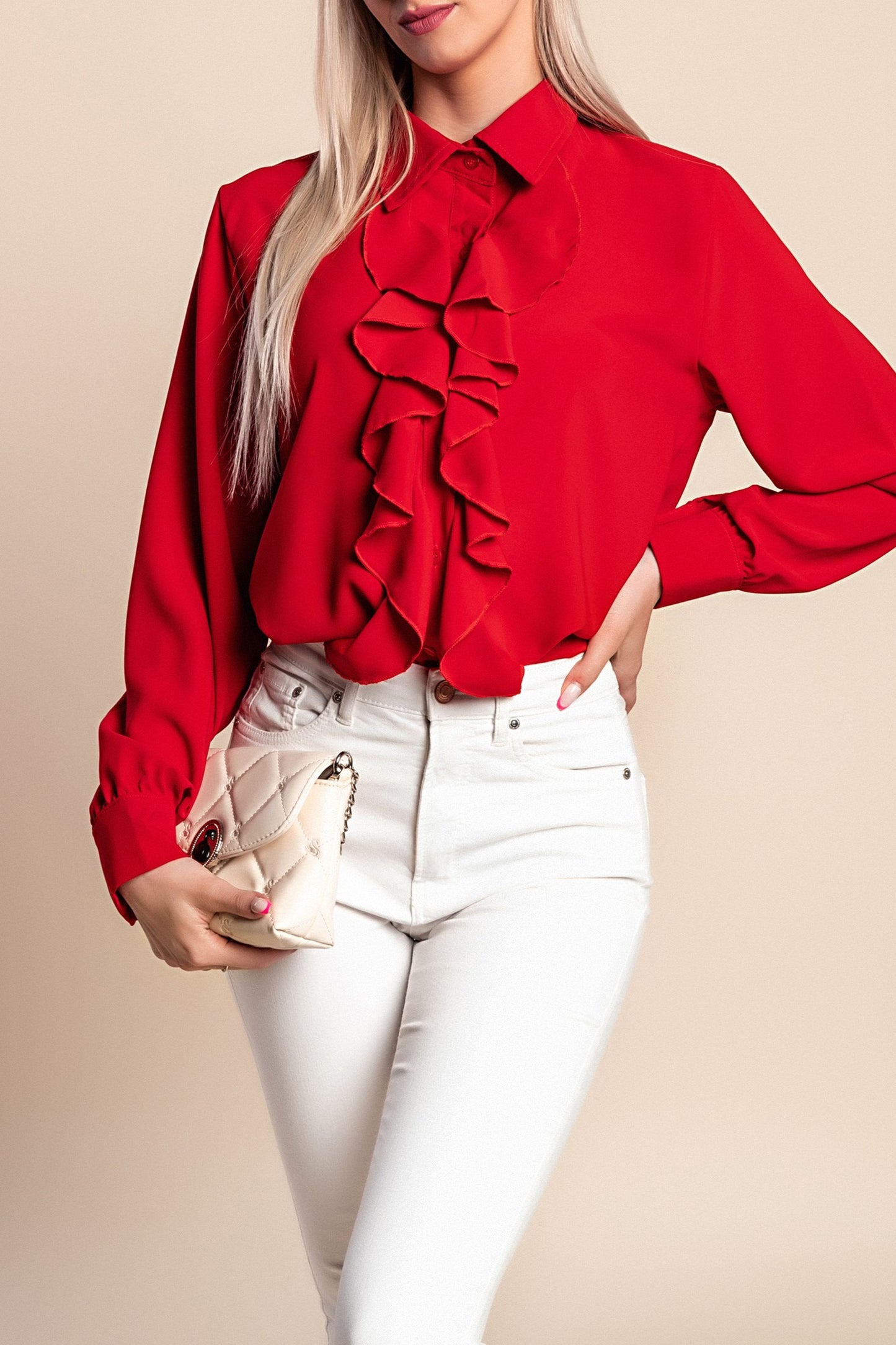 Camicia elegante con volant, bianca