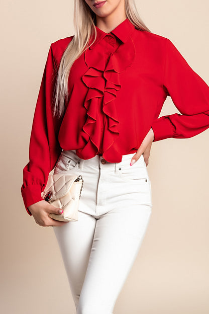 Camicia elegante con volant, bianca