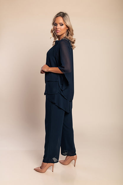 Elegante set tunica e pantaloni lunghi, blu scuro