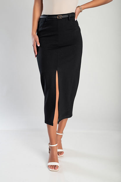 Gonna midi elegante con cintura, blu