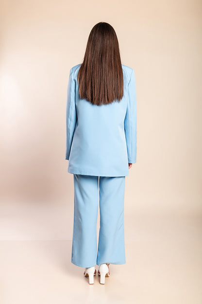 Completo elegante blazer e pantaloni, azzurro