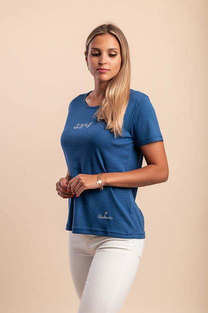 T-shirt in cotone con scollo tondo, gialla