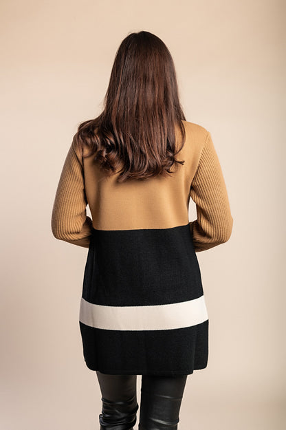 Cardigan in maglia stampata, Cammello/nero/bianco