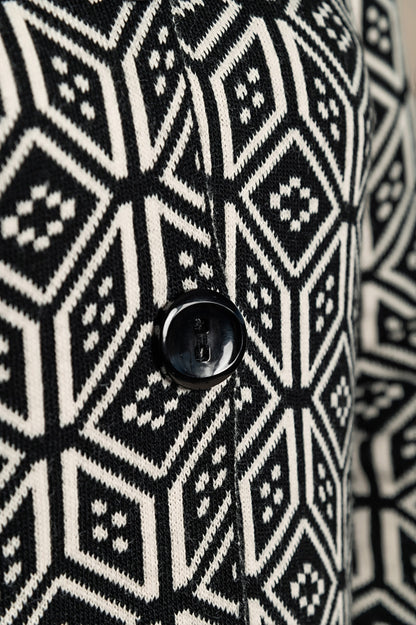 Cardigan lavorato a maglia fantasia, nero/bianco