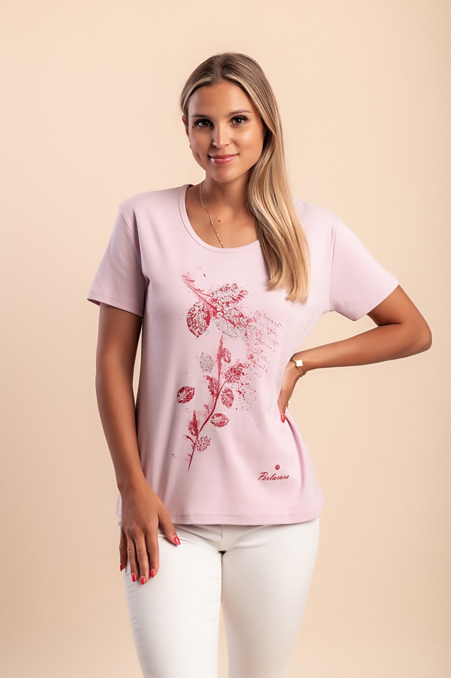 T-shirt in cotone con stampa, rosa chiaro
