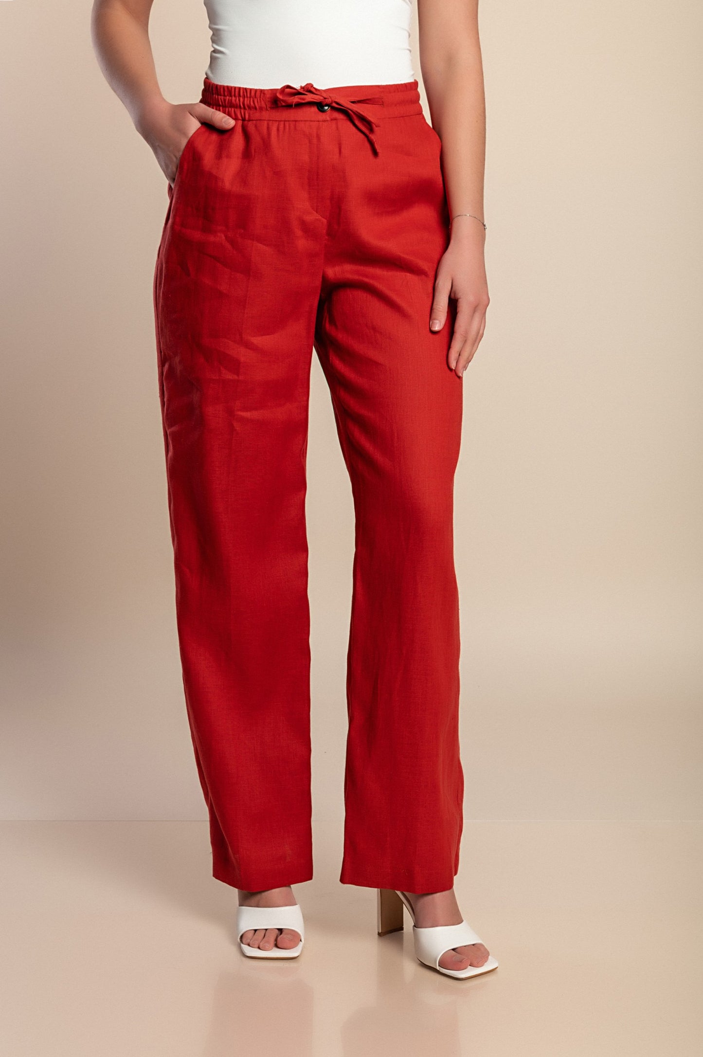 Pantaloni di lino taglie forti, mattone