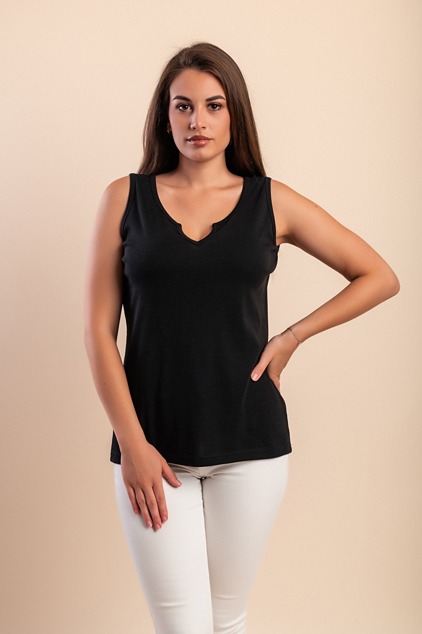 Camicia senza maniche in cotone, beige