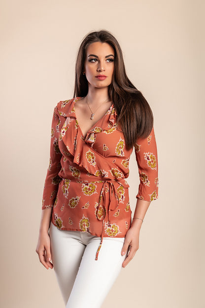 Camicetta stampata taglie forti, mattone