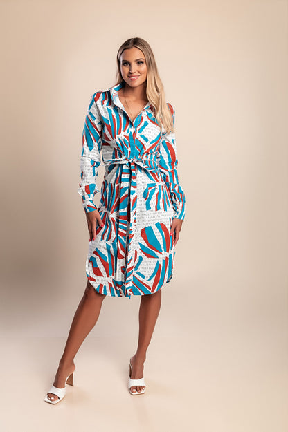 Abito-camicia stampato, blu