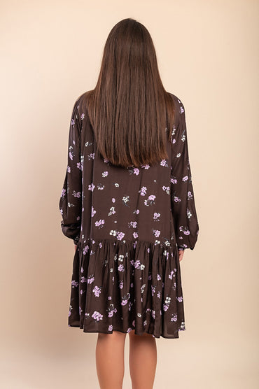 Abito midi con stampa, marrone
