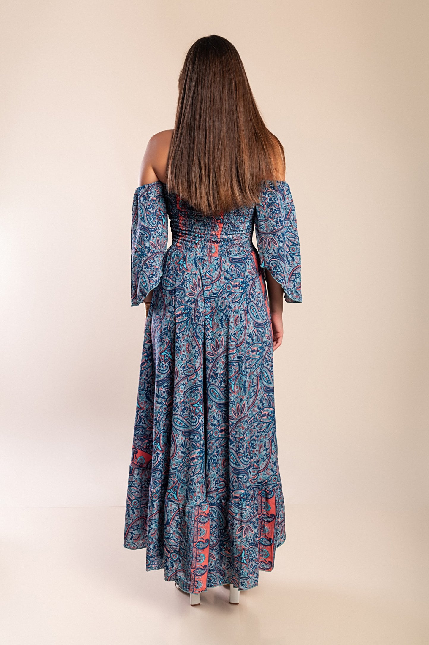 Abito maxi con stampa, multicolore