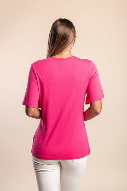 Maglietta con nodo decorativo, rosa