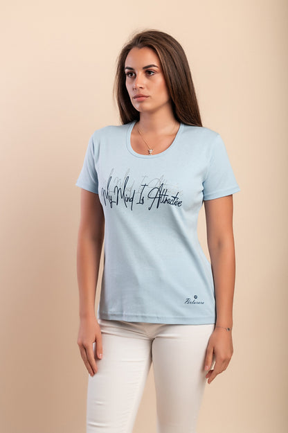 T-shirt in cotone con stampa, azzurra