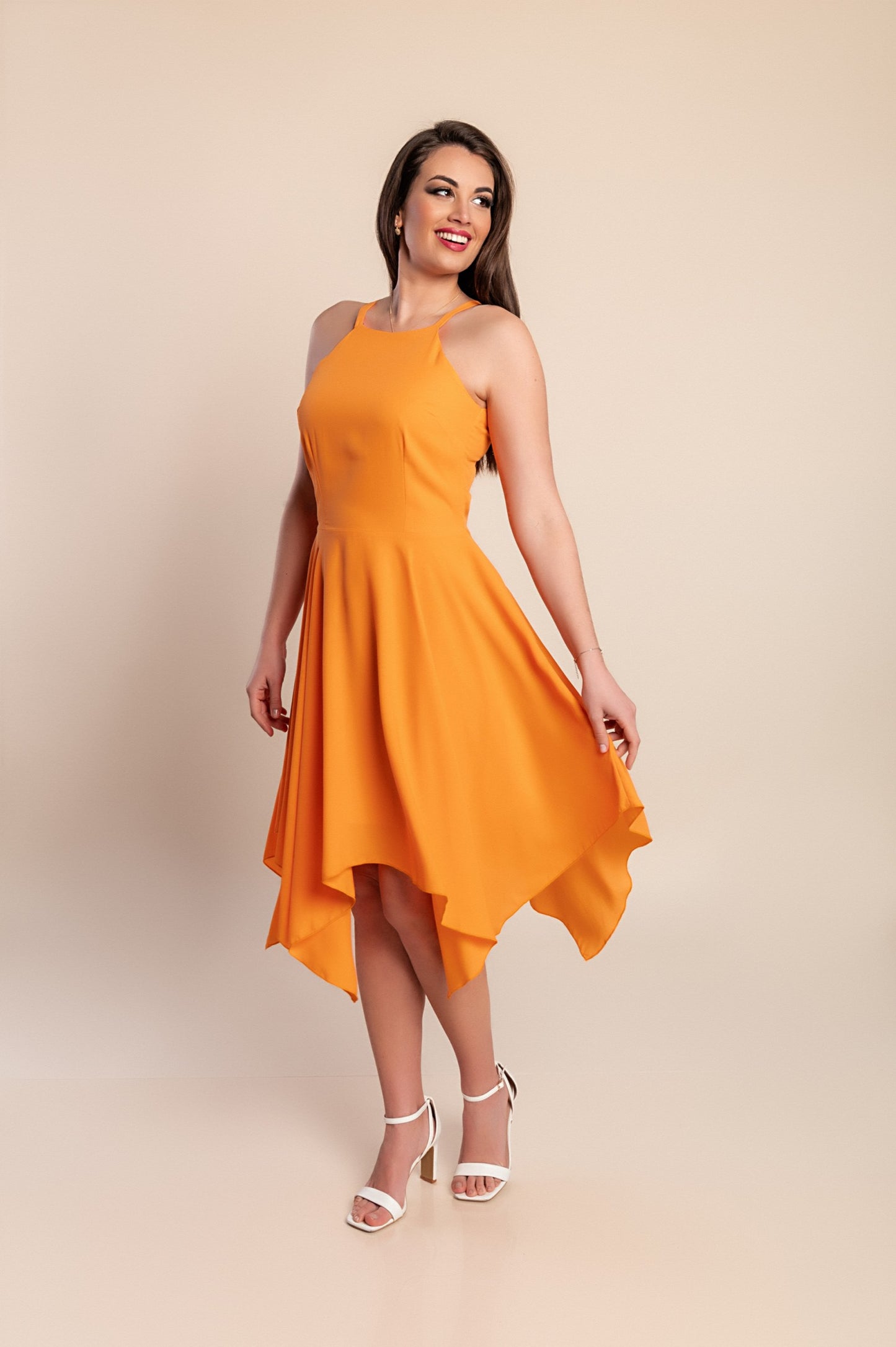 Abito midi estivo, arancione